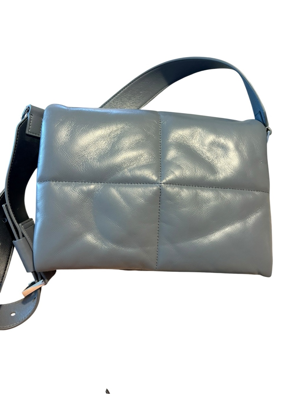 AllSaints Gray Leather Padded Crossbody Shoulder Bag